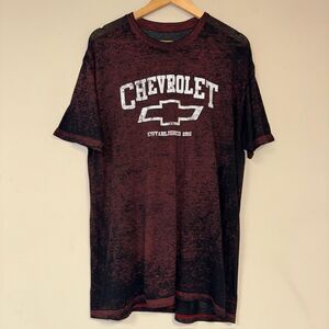 Chevrolet Burnout Distressed T-Shirt Men XL Top Maroon Distres General Motor Tee